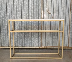New Rectangular Gilded Iron Console Table with Marble Top & Glass Shelve