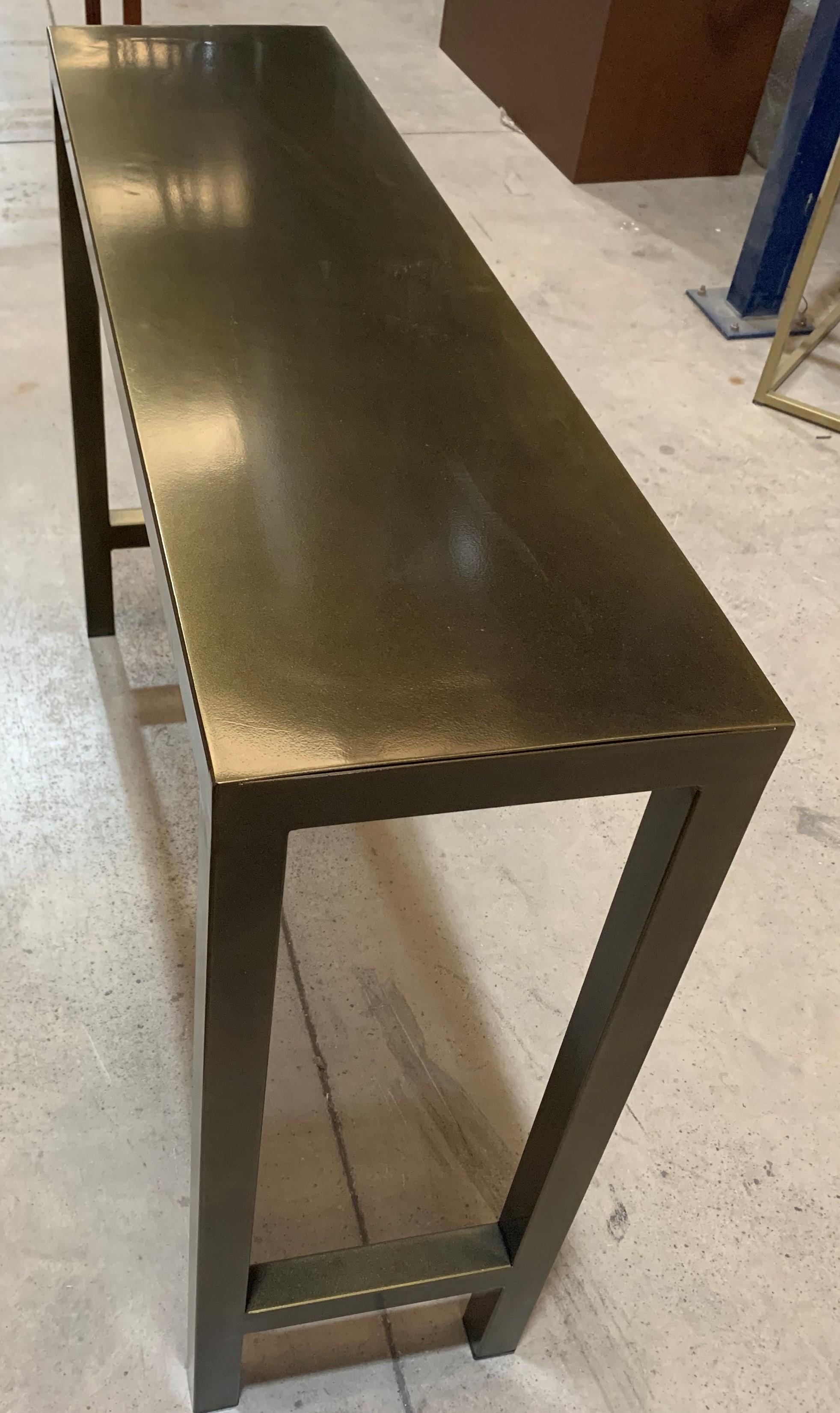 Contemporary New Rectangular Gilded Iron Console Table with Metal Top