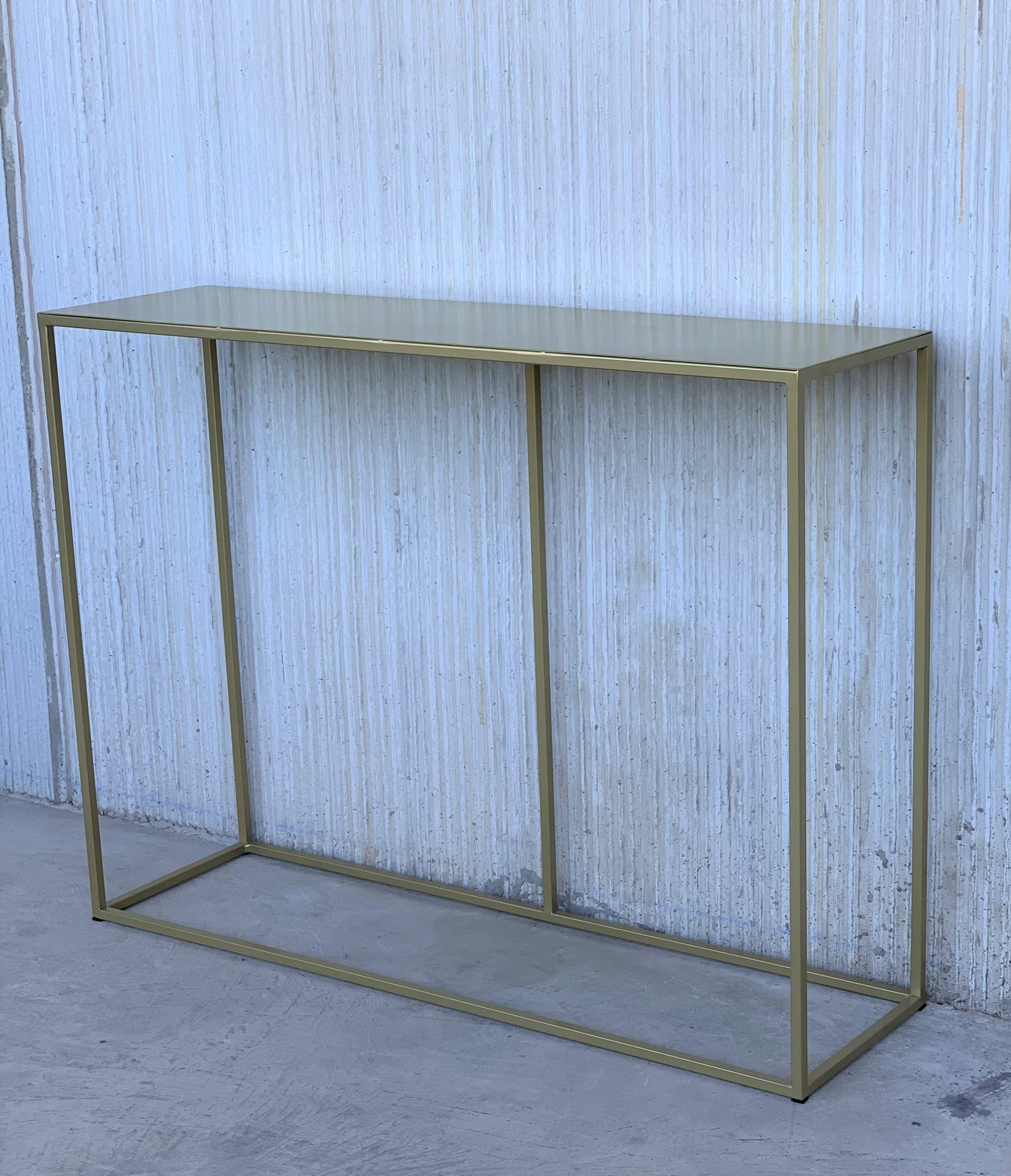 Modern New Rectangullar Gilted Iron Console Table with Metal Top For Sale