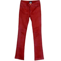 NEU Rote Chanel Stretch-Jeans aus Denim mit CC-Logo-Taschen