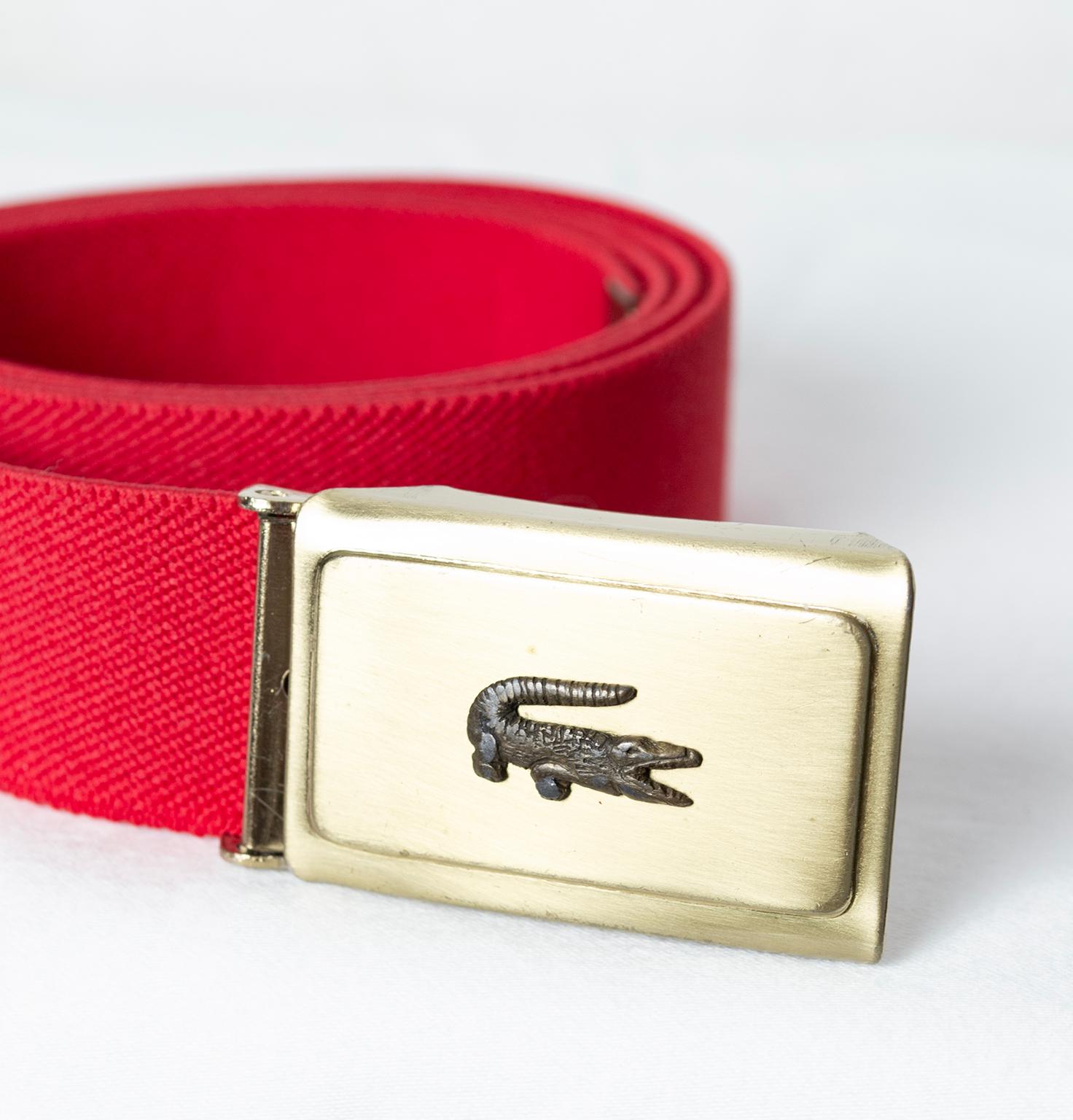 Mint and unworn, this iconic piece of Preppy history is as bright, stretchy and country club-ready as it was when it was made over half a century ago. In the perfect cherry shade of red: not too orange and not too blue.

Elastic fabric stretch belt