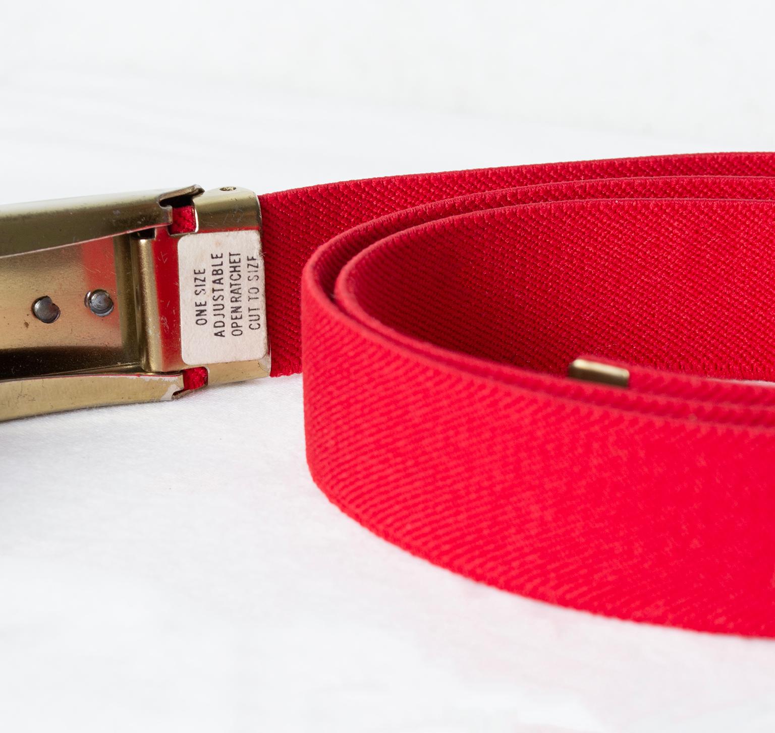 Women's New Red Izod Lacoste Stretch Belt with Alligator Logo Buckle – Adjustable, 1960s