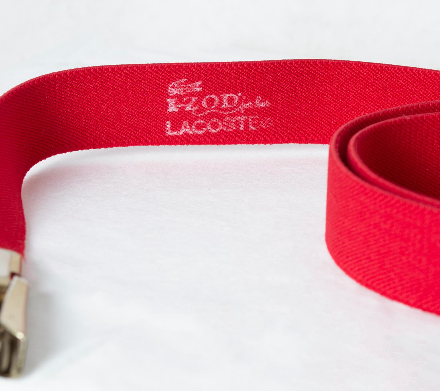 New Red Izod Lacoste Stretch Belt with Alligator Logo Buckle – Adjustable, 1960s 1