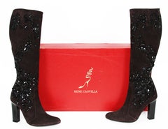 Nuovo Rene Caovilla Stivali con tacco al ginocchio in pelle scamosciata con perline It 36.5 - US 6.5