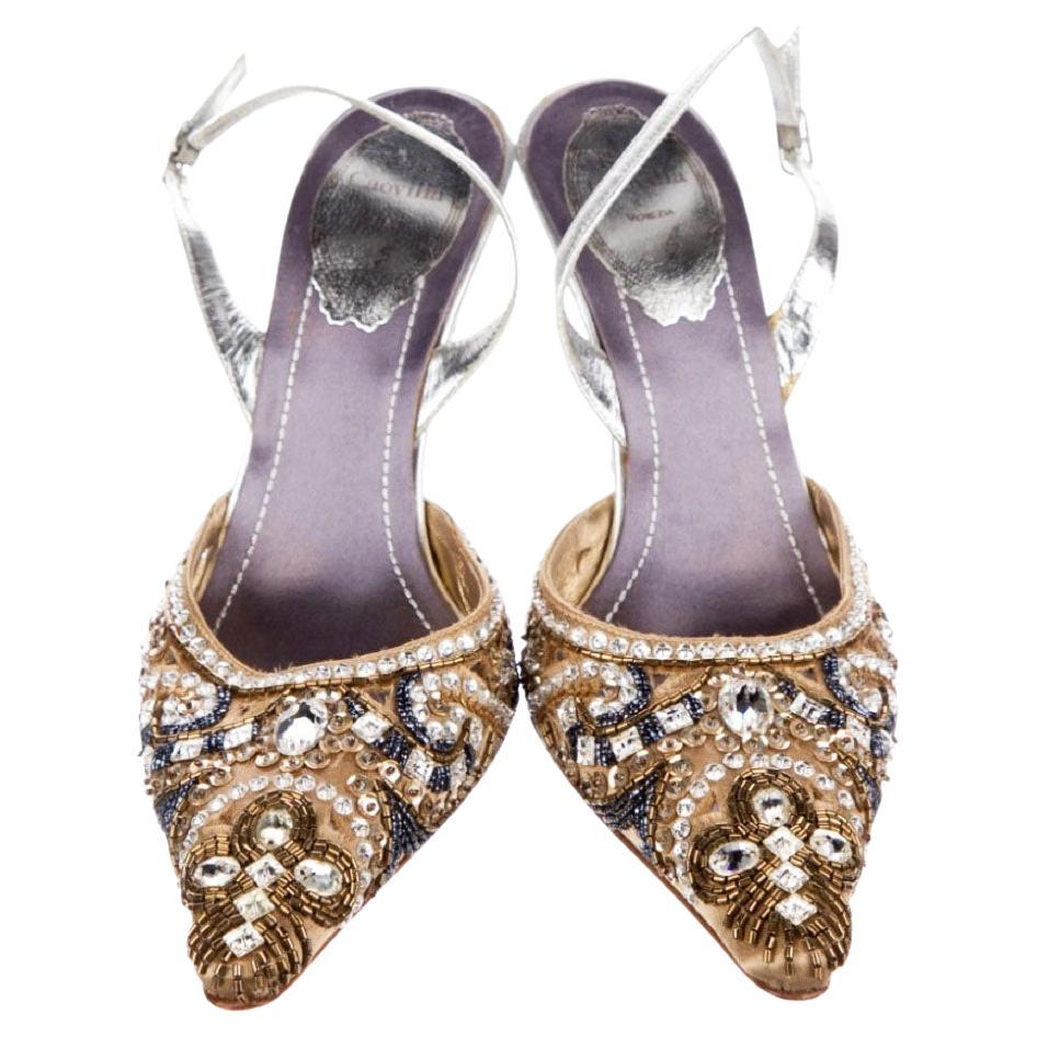 New Rene Caovilla Beads Sequins Embellished Sandals Slingback 36.5 - US 6.5
