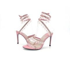 NEU Rene Caovilla Kronleuchter Rosa Kristall verschönert Wraparound Sandalen 38