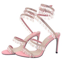 NEU Rene Caovilla Kronleuchter Rosa Kristall verschönert Wraparound Sandalen 38