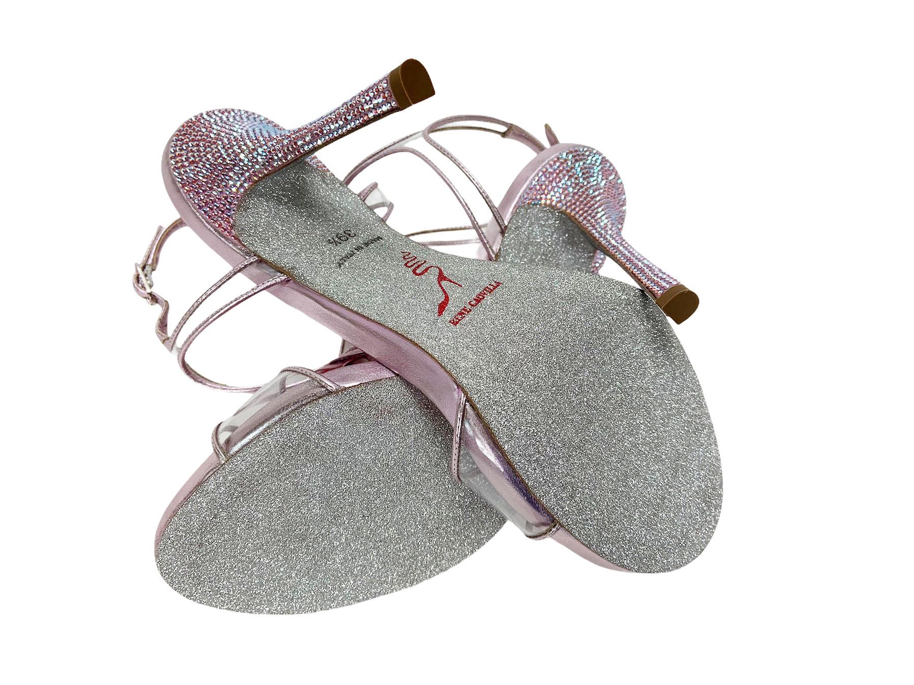 Nuevo Rene Caovilla Sandalias de piel con lazo de cristal adornado rosa It 39.5 - US 9.5 1