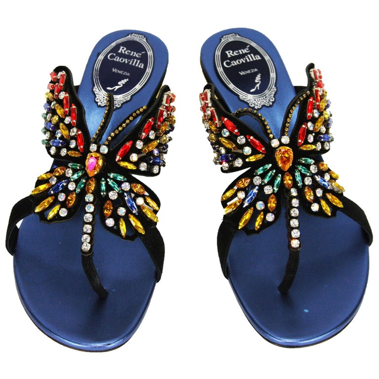New Rene Caovilla Swarovski Crystals Butterfly Thong Sandals It.36 - US 6  at 1stDibs | crystal butterfly sandals versace, crystal butterflies  metallic sandals by versace, rene caovilla butterfly heels