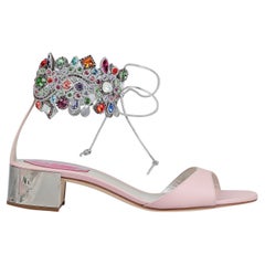 New Rene Caovilla Veneziana Leather Pink Jeweled Ankle Flats Shoes It 36 - 40