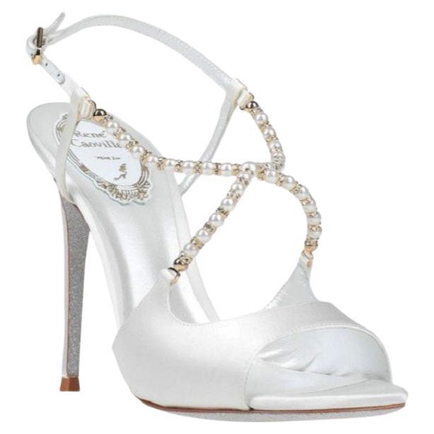 New Rene Caovilla White Satin Pearl Crystal Sandals 36.5 - US 6.5