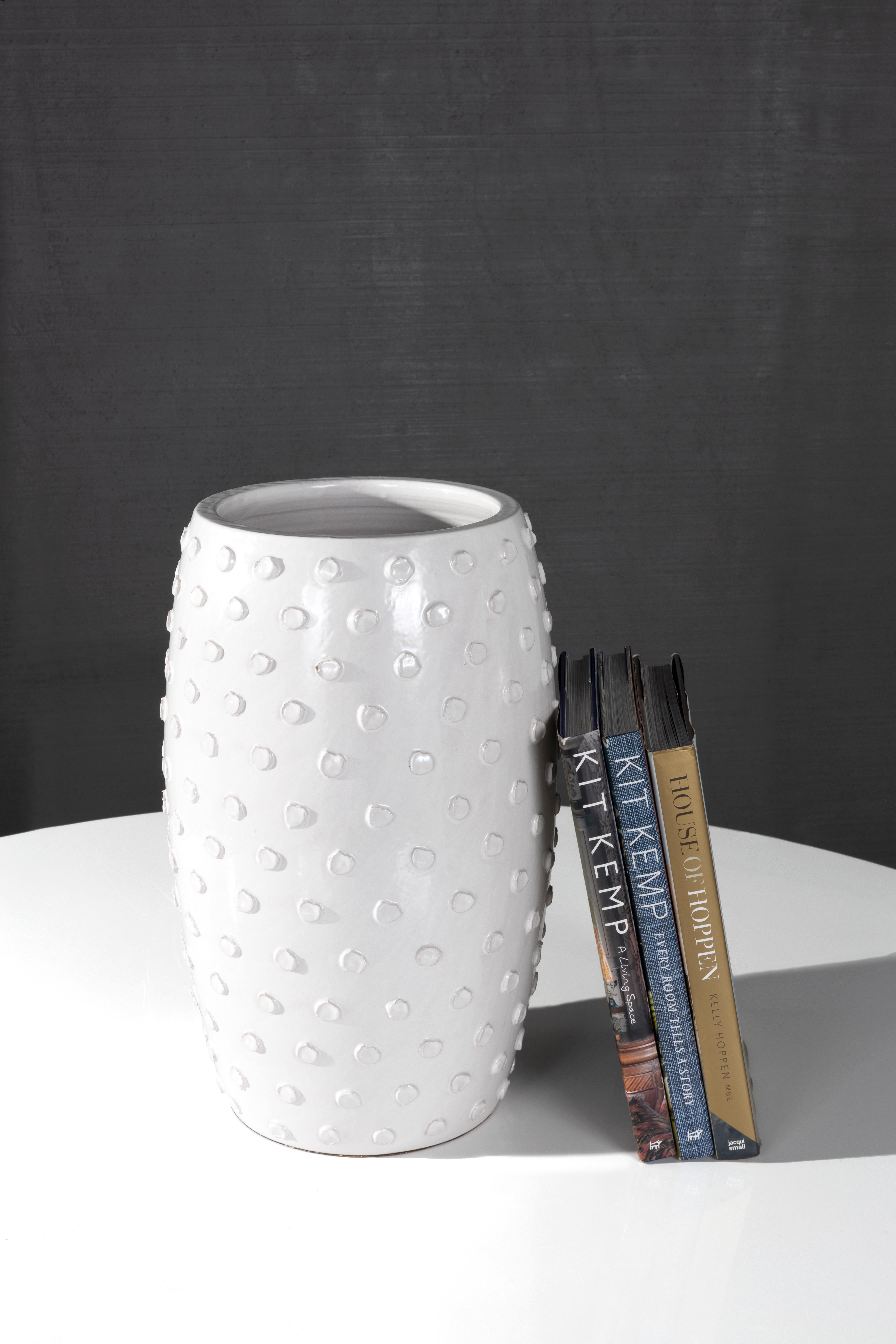 The Boru Vase, the newest addition to the RENG line, off-white glazed terracotta vase with dot pattern based off the table lamp which shares its name sake.

All pieces from the RENG line are designed in Dallas, Texas by Brendan Bass. Then a small