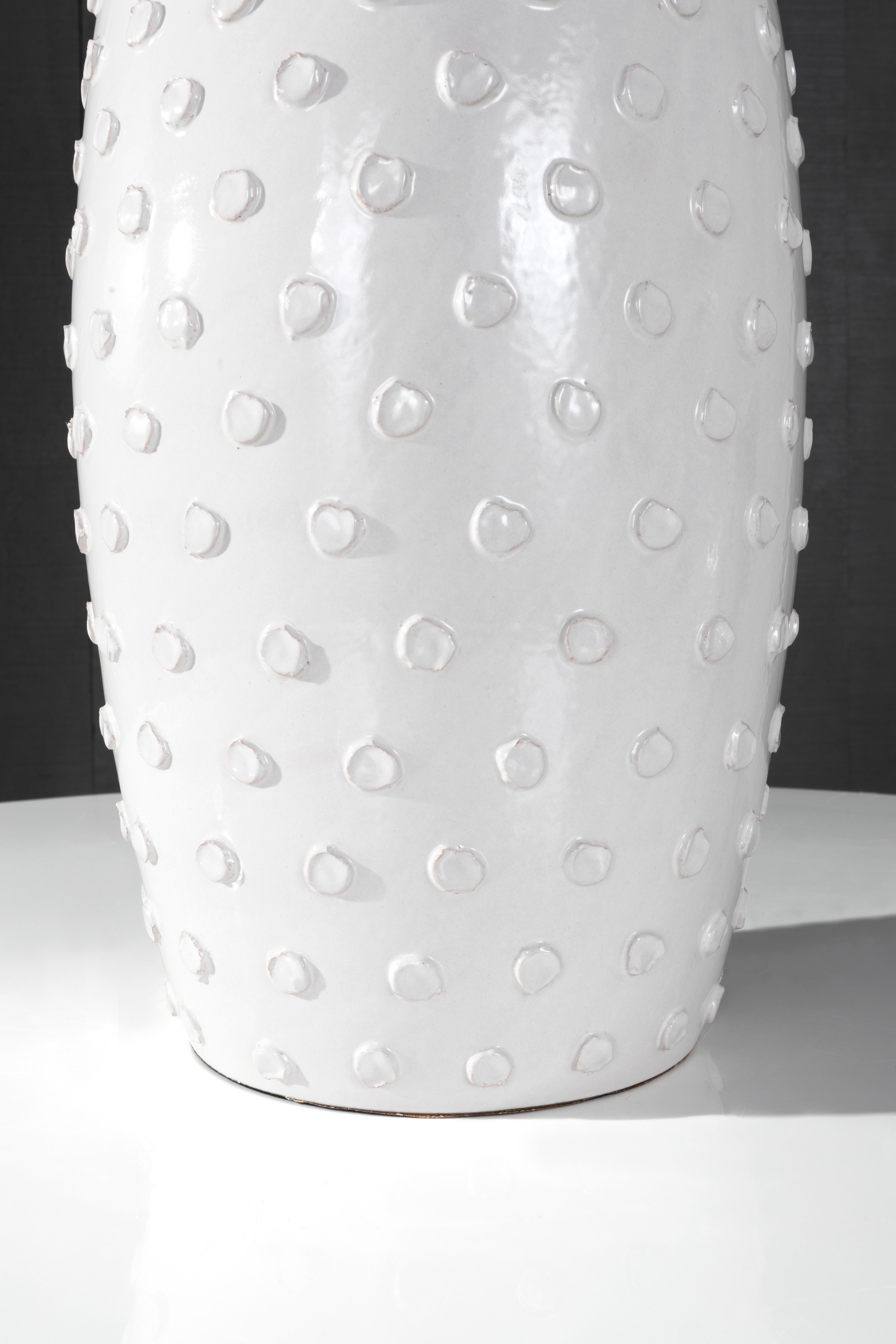 Contemporary New Reng, Boru, Off-White Glazed Terracotta Vase with Dot Pattern For Sale