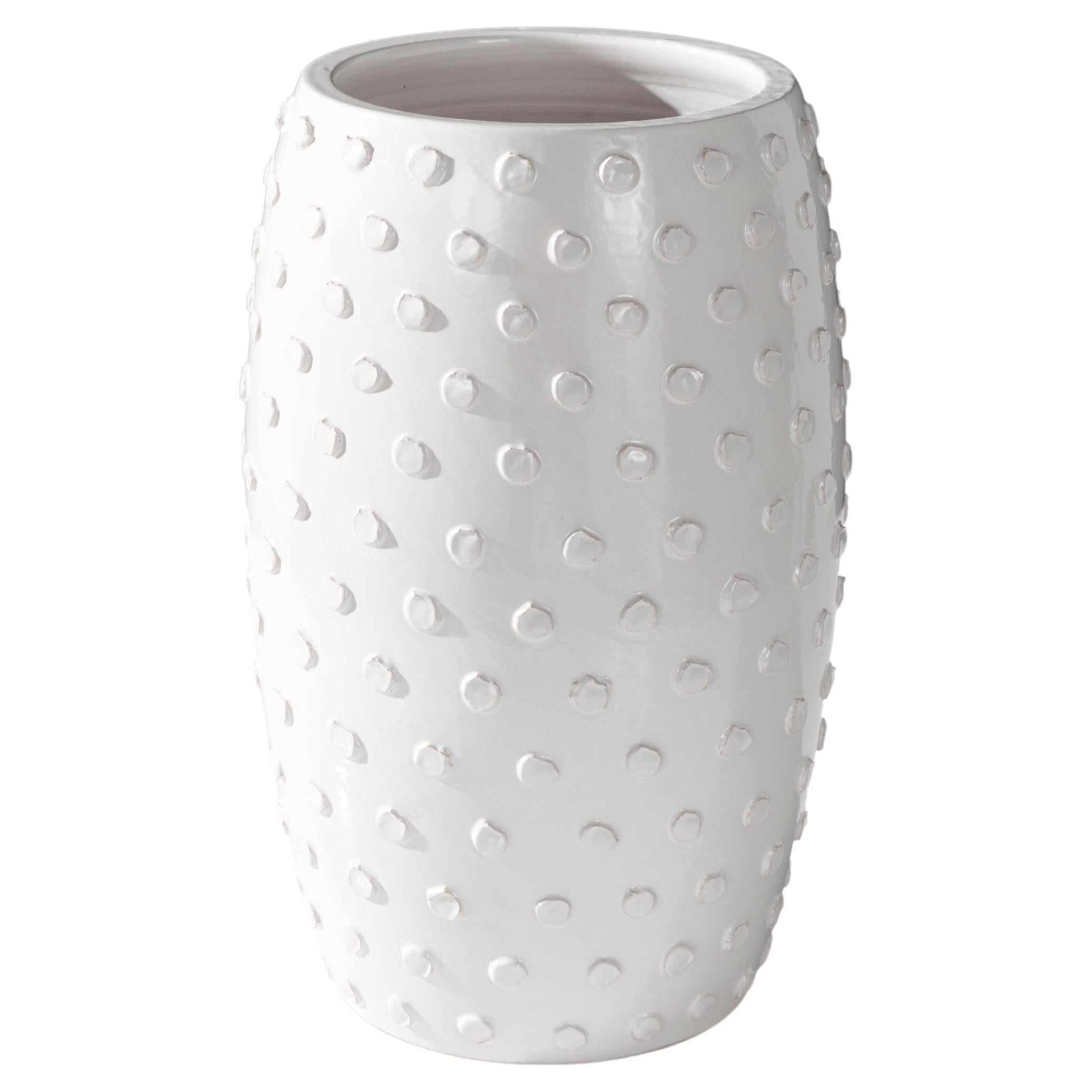 New Reng, Boru, Off-White Glazed Terracotta Vase with Dot Pattern For Sale