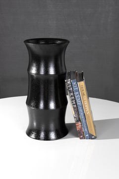 New Reng, Také, Ebony Glazed Terracotta Bamboo Form Vase