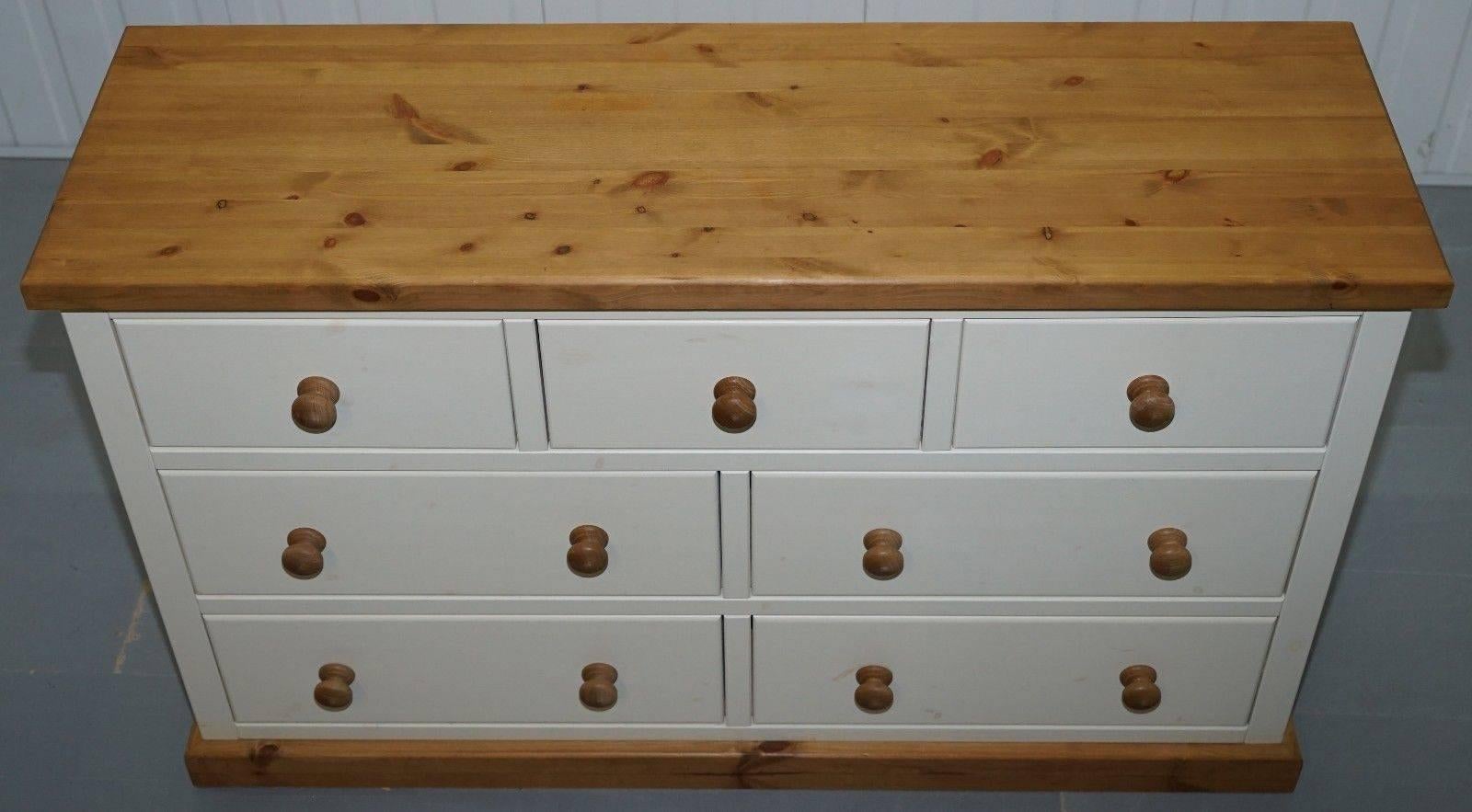 New Restored Solid Handcrafted Pine Bank / Chest of Drawers Sideboard Farmouse 1