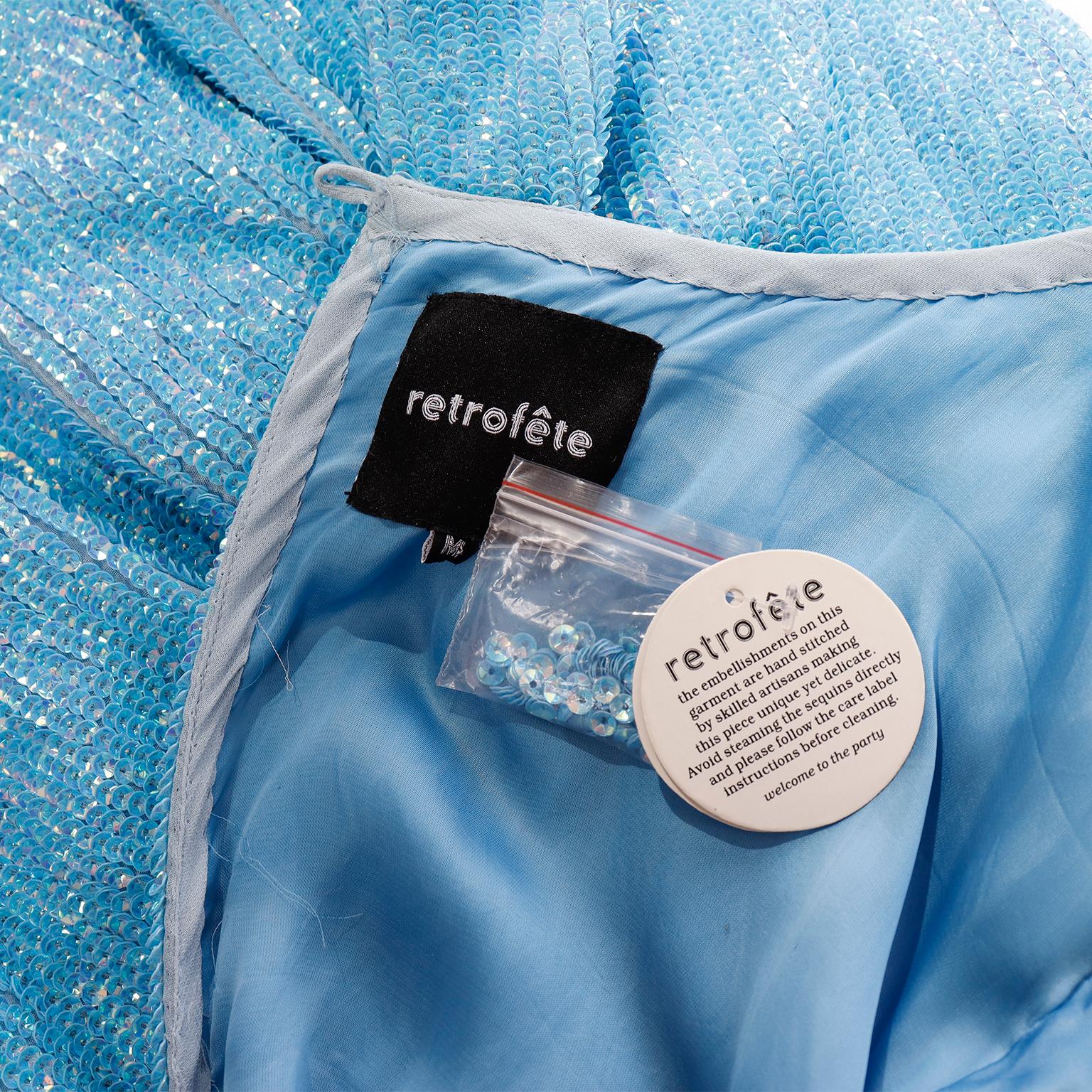 Neues Retrofete Blaues Pailletten-Minikleid oder Tunika- & Schärpe-Gürtel oder Schal mit Etiketten im Angebot 5
