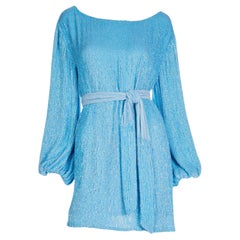 Mini robe, tunique et écharpe à sequins bleu Retrofete, neuve avec étiquette