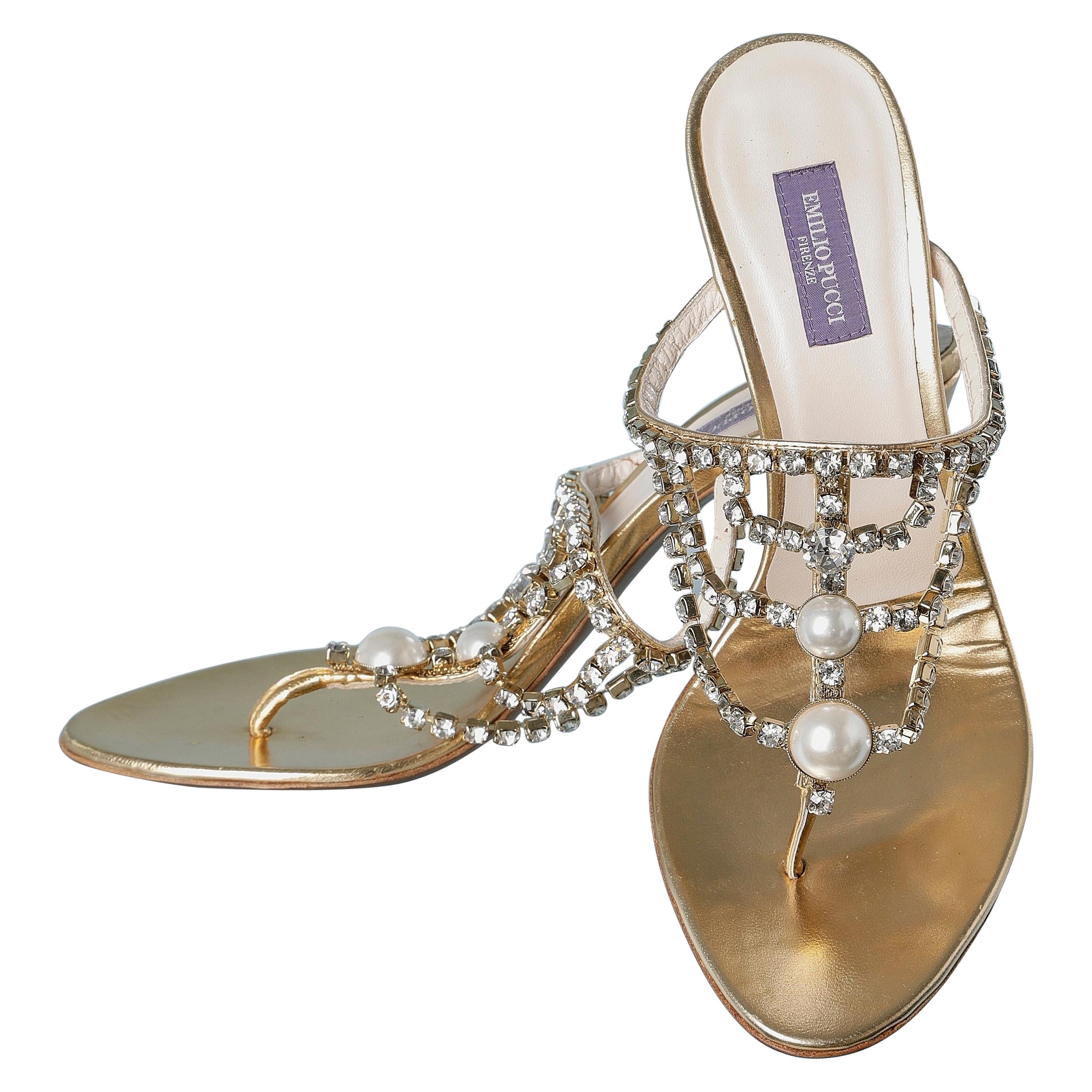 NUEVO Sandalias de pedrería y perlas con tacón Emilio Pucci