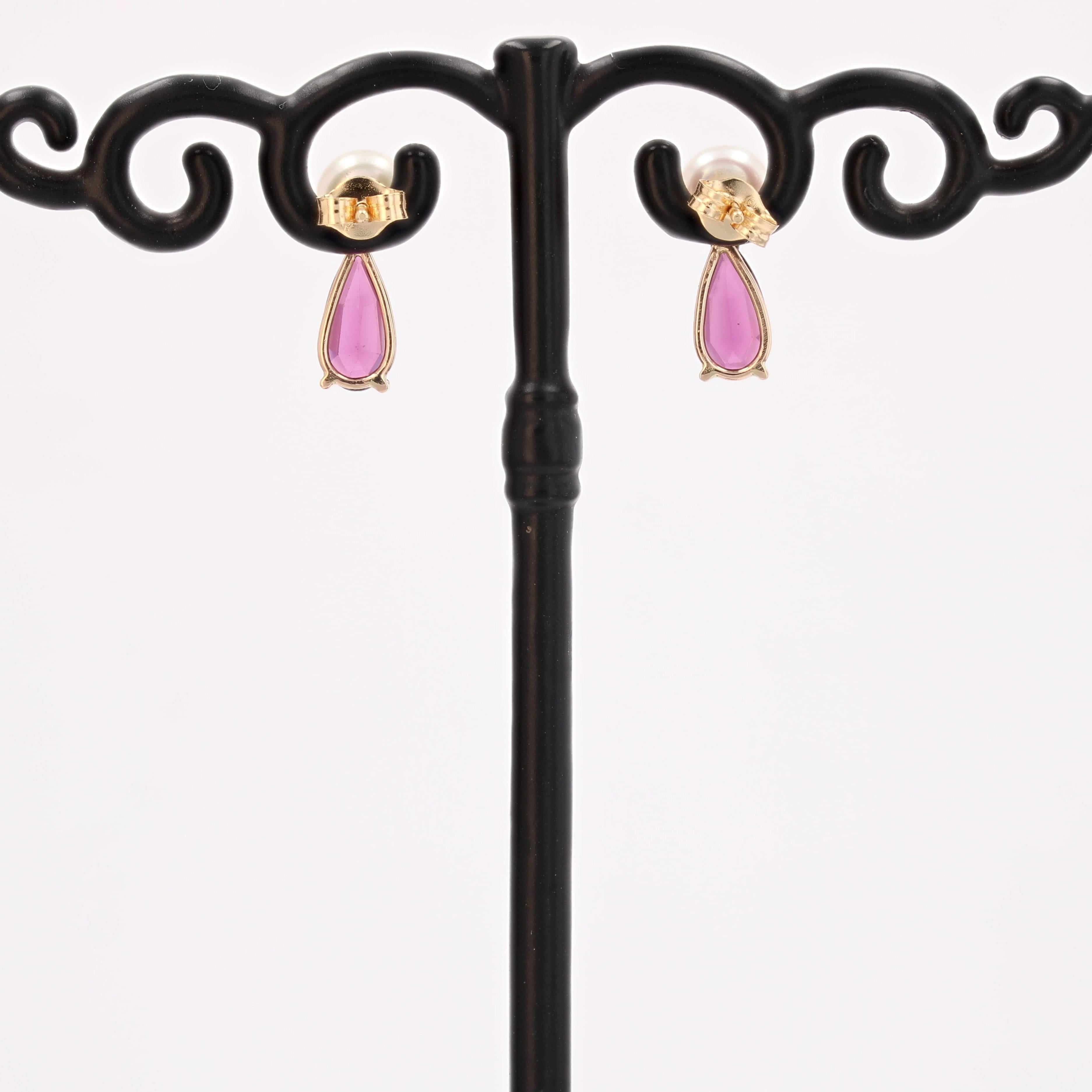 Pendientes colgantes de oro amarillo de 18 quilates con perla tallada de granate rodolita nuevo en venta 6