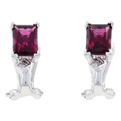 Nuevo Pendientes Aros en J de Granate Rodolita y Diamante, Oro Blanco 14k 2,40ctw Perforados