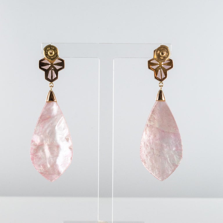 New Rhodolite Morganite Garnet Rose Gold Dangle Earrings For Sale at 1stdibs