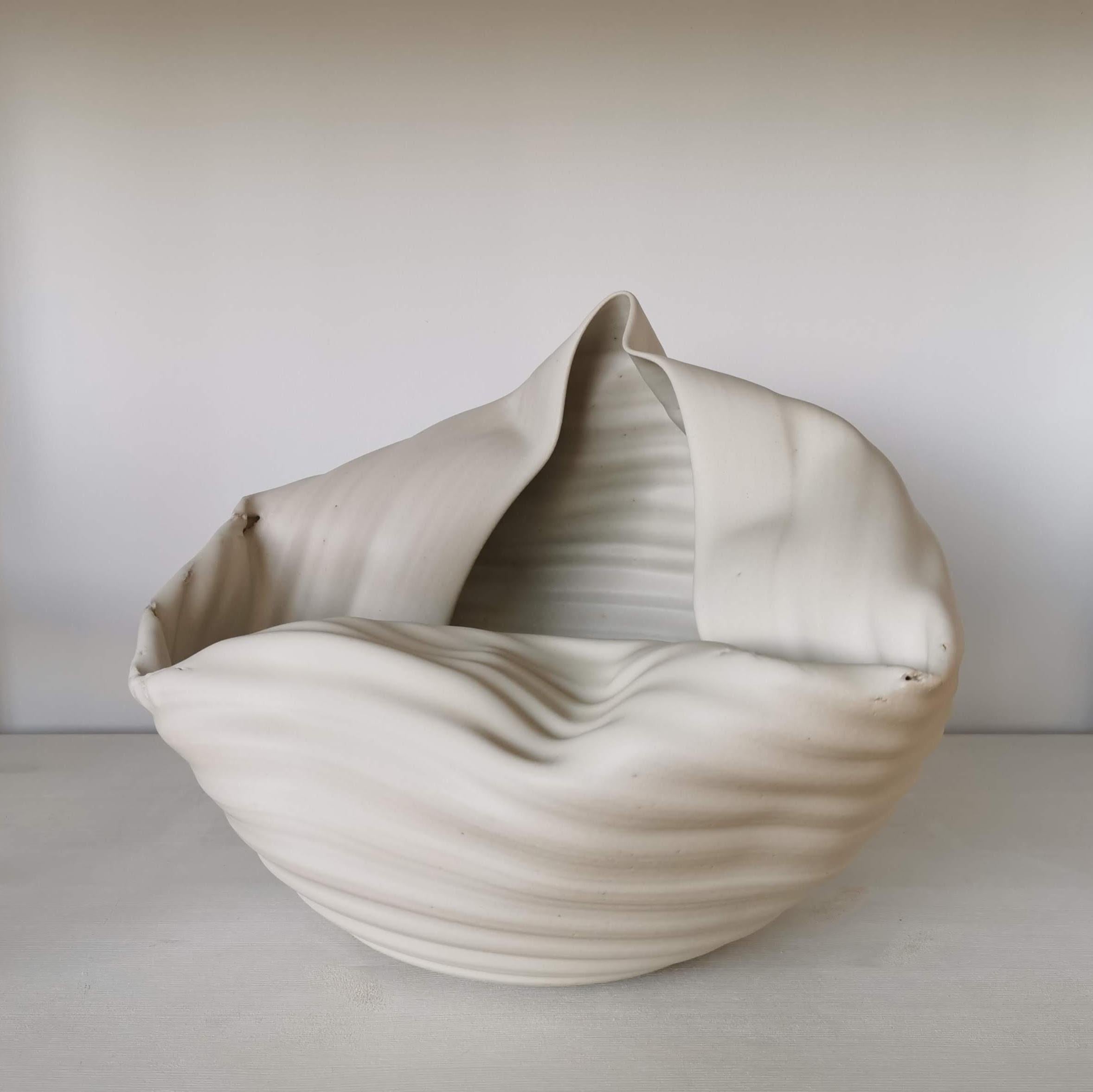 Ribbed White Open Form, Vase, Interior Sculpture or Vessel, Objet D'Art For Sale 2