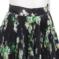new RICHARD QUINN 2020 green black daisy floral A-line pleated midi skirt UK8 S
