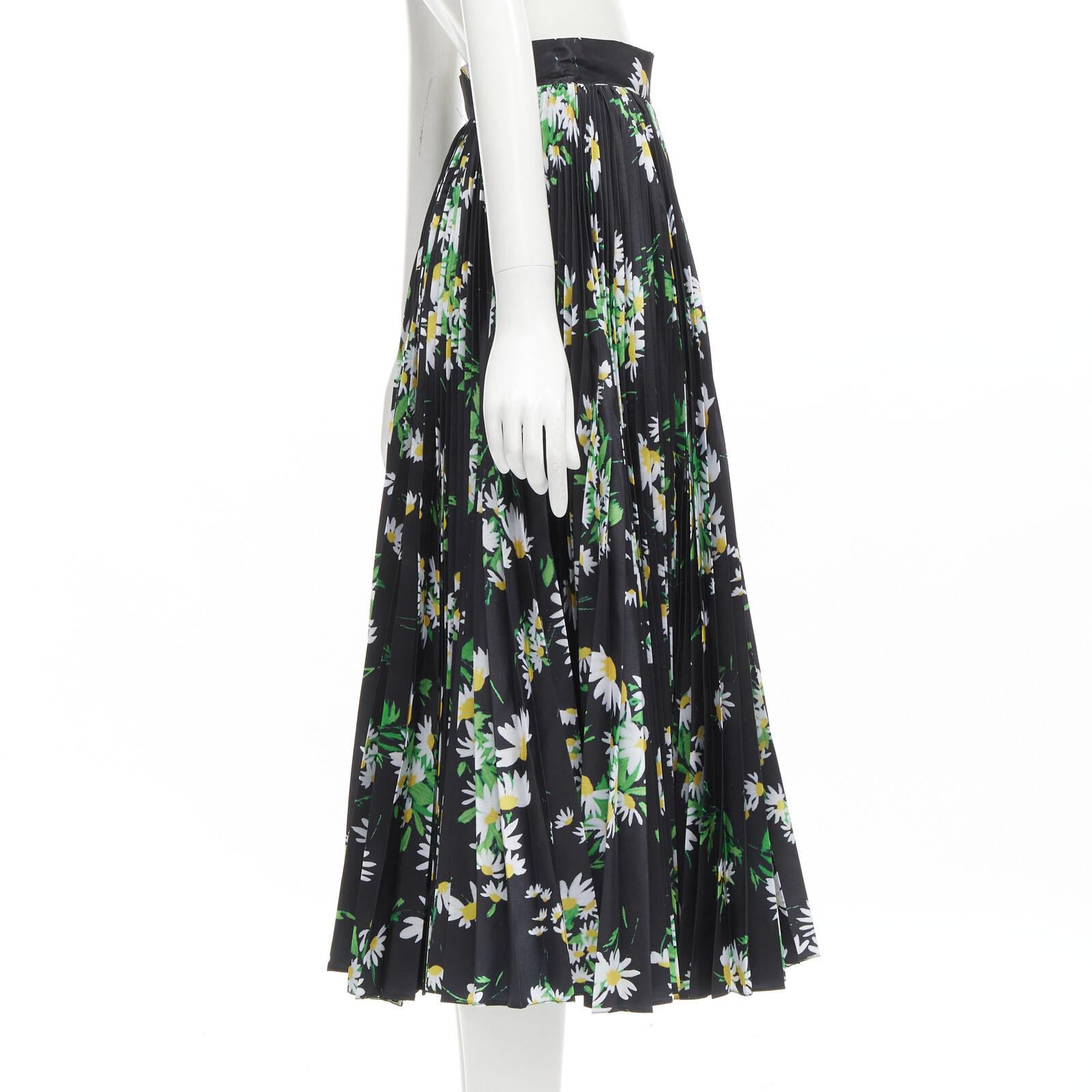 Women's new RICHARD QUINN 2020 green black daisy floral A-line pleated midi skirt UK8 S