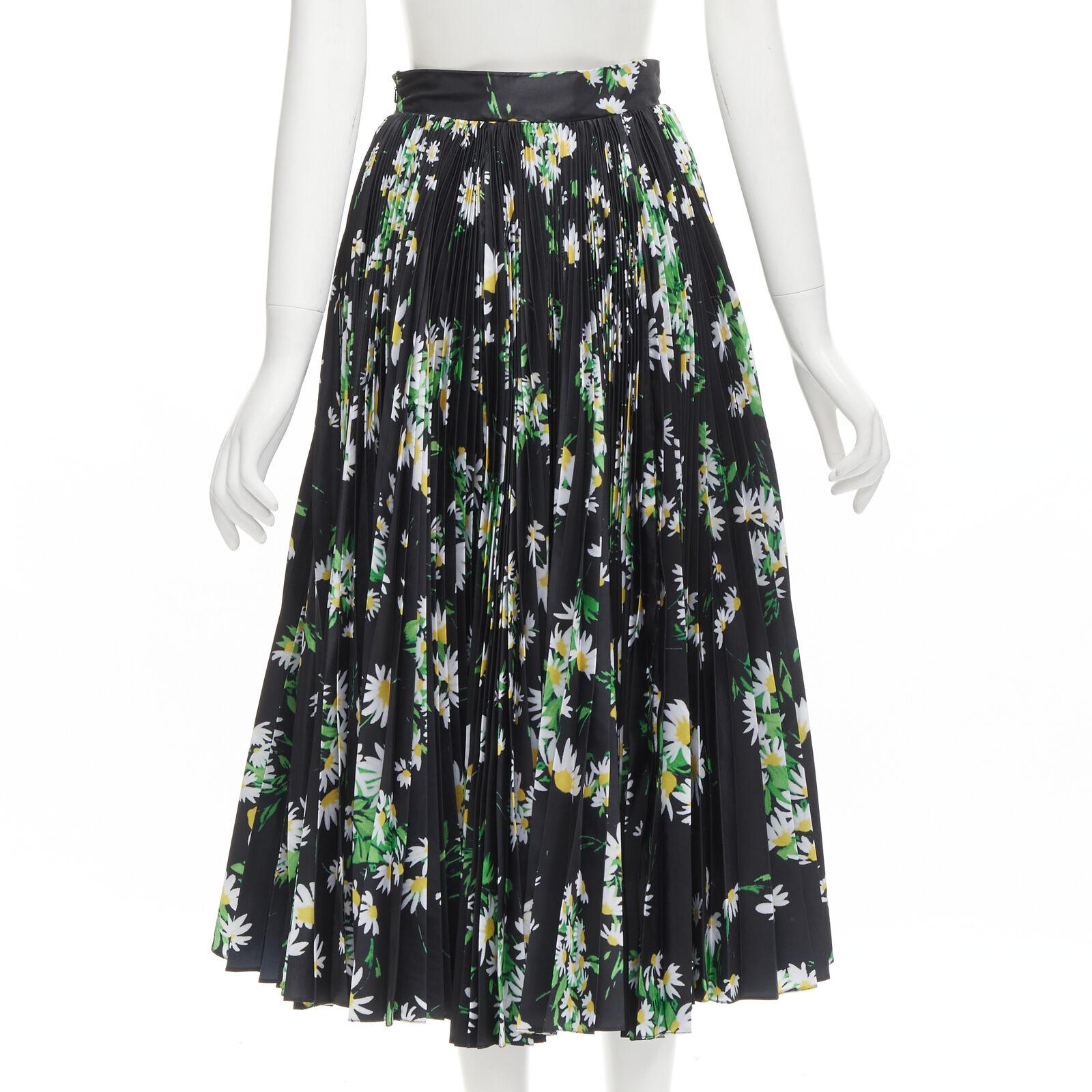 new RICHARD QUINN 2020 green black daisy floral A-line pleated midi skirt UK8 S 1