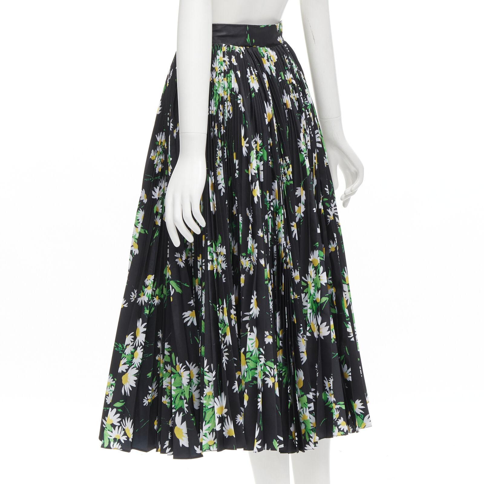 new RICHARD QUINN 2020 green black daisy floral A-line pleated midi skirt UK8 S 2