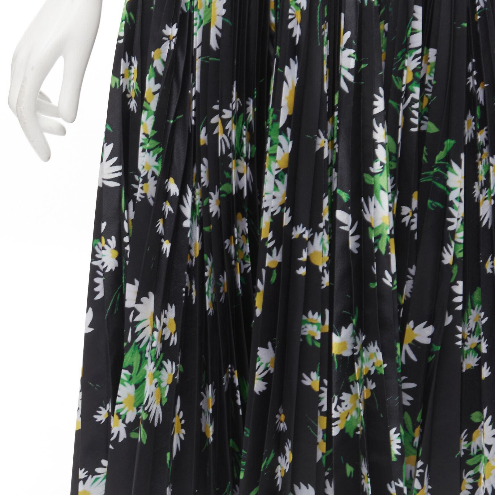 new RICHARD QUINN 2020 green black daisy floral A-line pleated midi skirt UK8 S 3