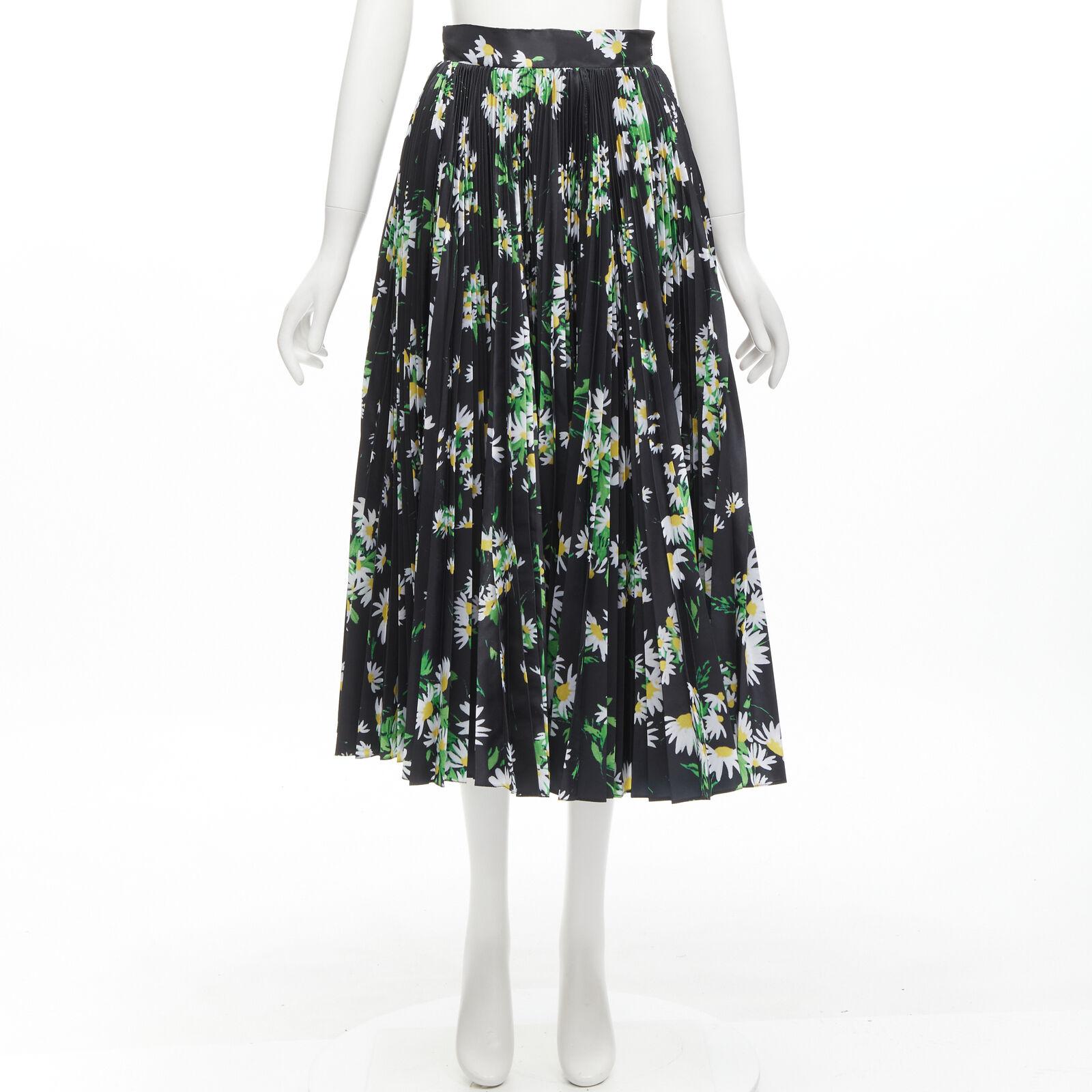 new RICHARD QUINN 2020 green black daisy floral A-line pleated midi skirt UK8 S 5