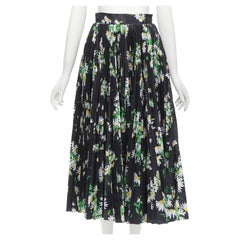 new RICHARD QUINN 2020 green black daisy floral A-line pleated midi skirt UK8 S