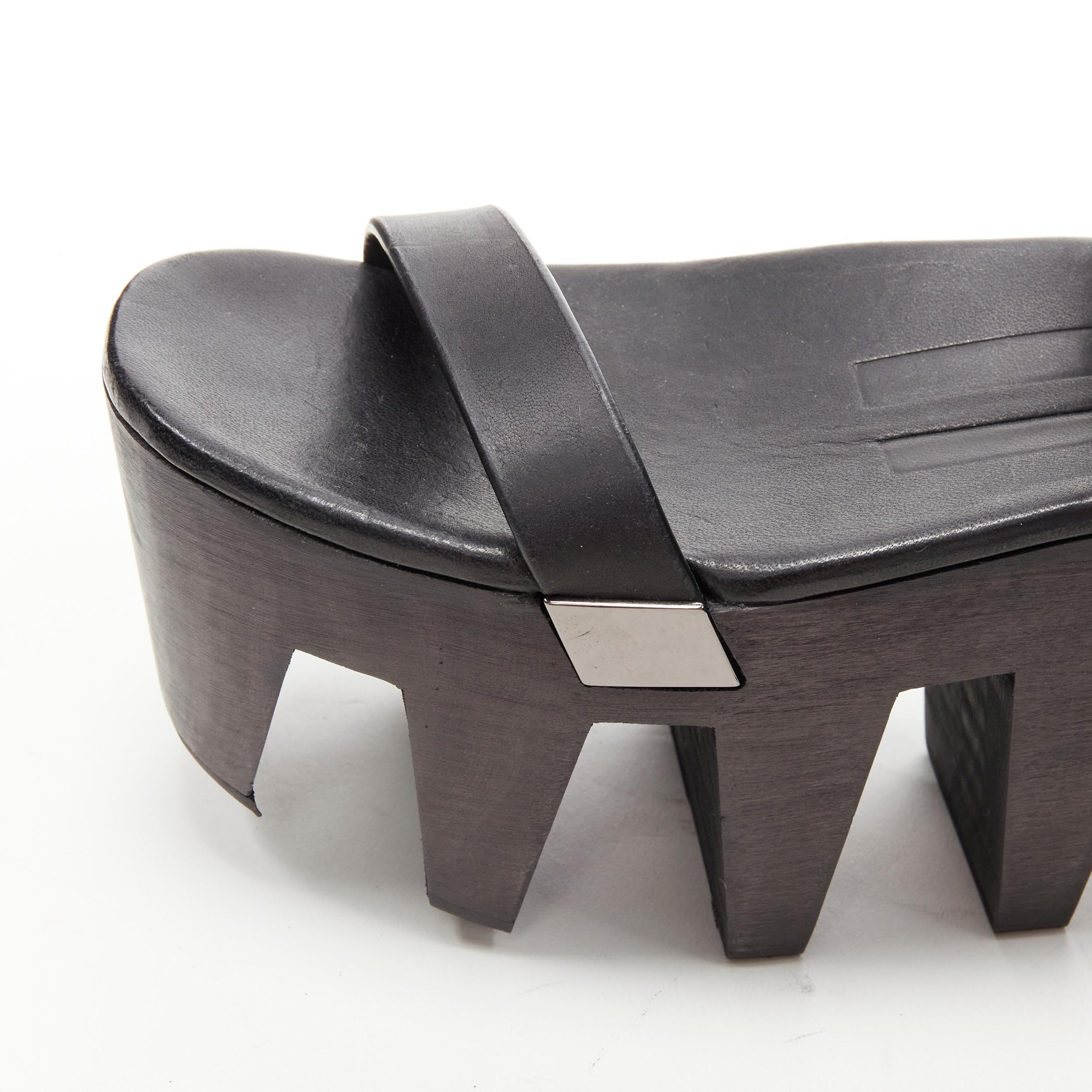 Black new RICK OWENS 2015 Faun Runway black Geta comb wood sole clog sandals EU37 US7