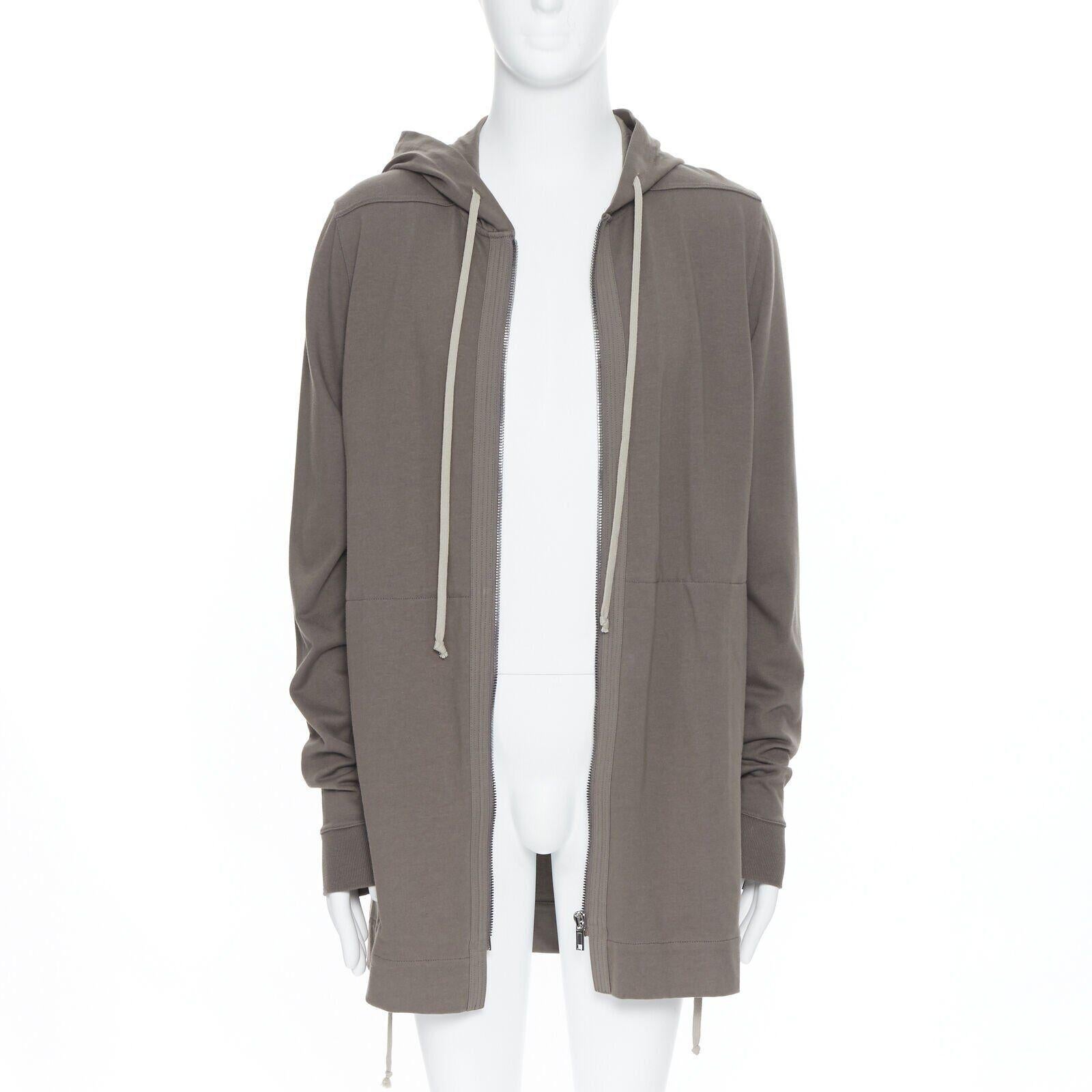 new RICK OWENS 2020 Tecualt dust grey zip front UFW print back long hoodie S For Sale