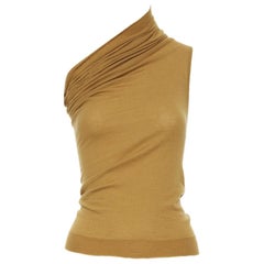 new RICK OWENS AW18 Runway mustard cashmere knit one shoulder fitted top XS