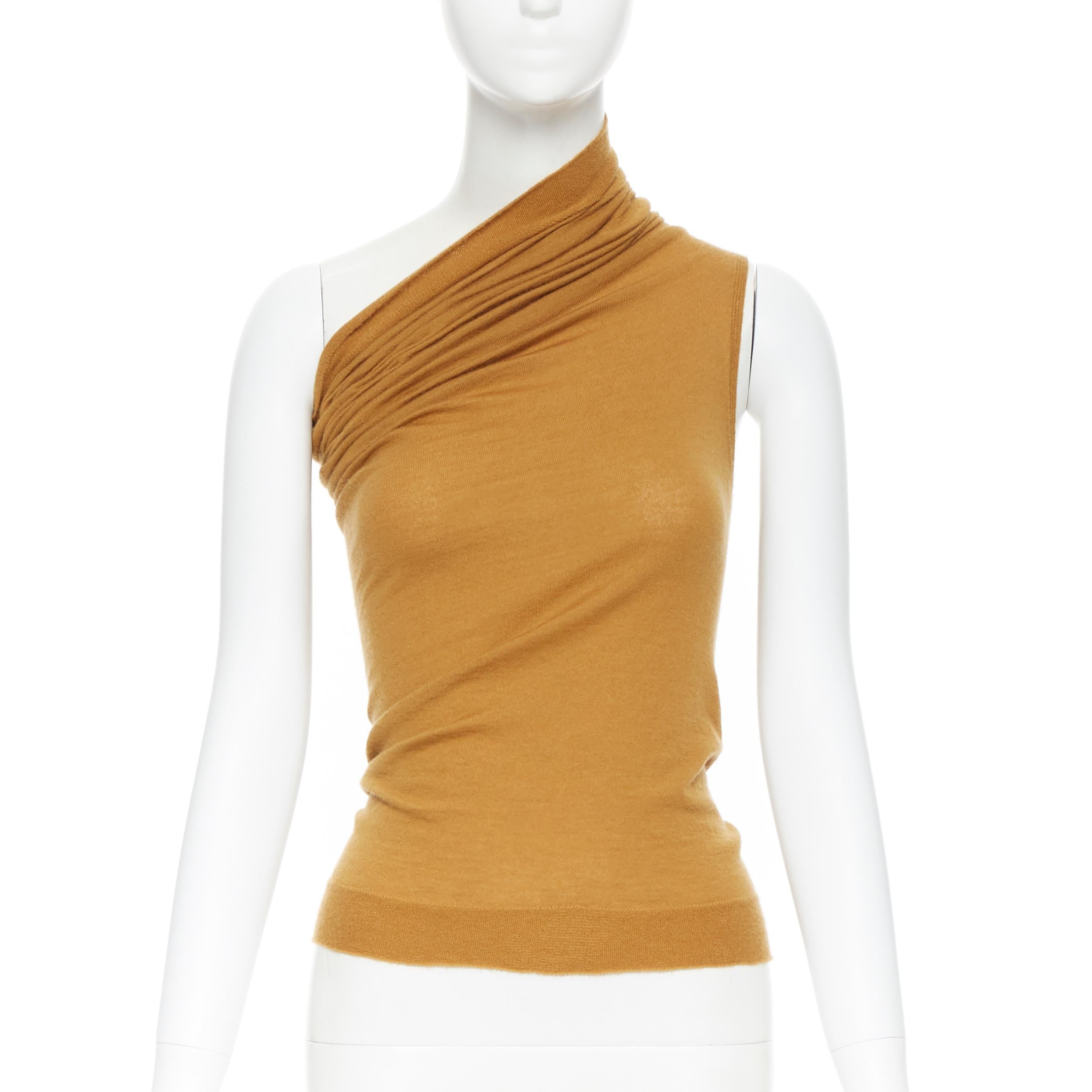 new RICK OWENS AW18 Runway mustard cashmere wool knit one shoulder top XS In New Condition In Hong Kong, NT