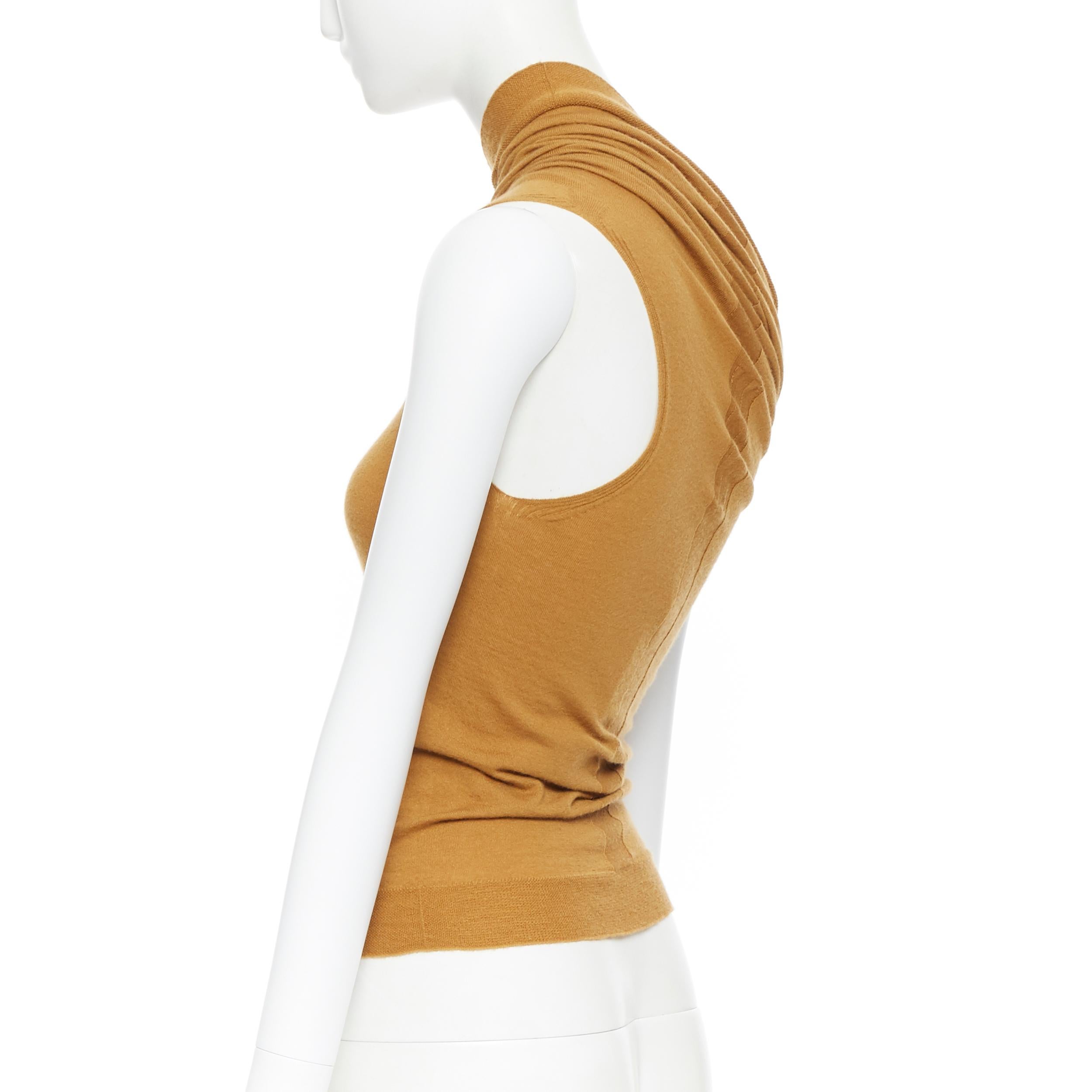 new RICK OWENS AW18 Runway mustard cashmere wool knit one shoulder top XS 3