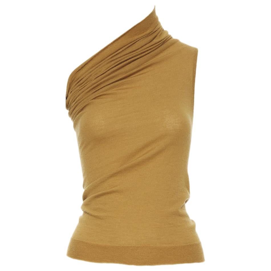 new RICK OWENS AW18 Runway mustard cashmere wool knit one shoulder top XS
