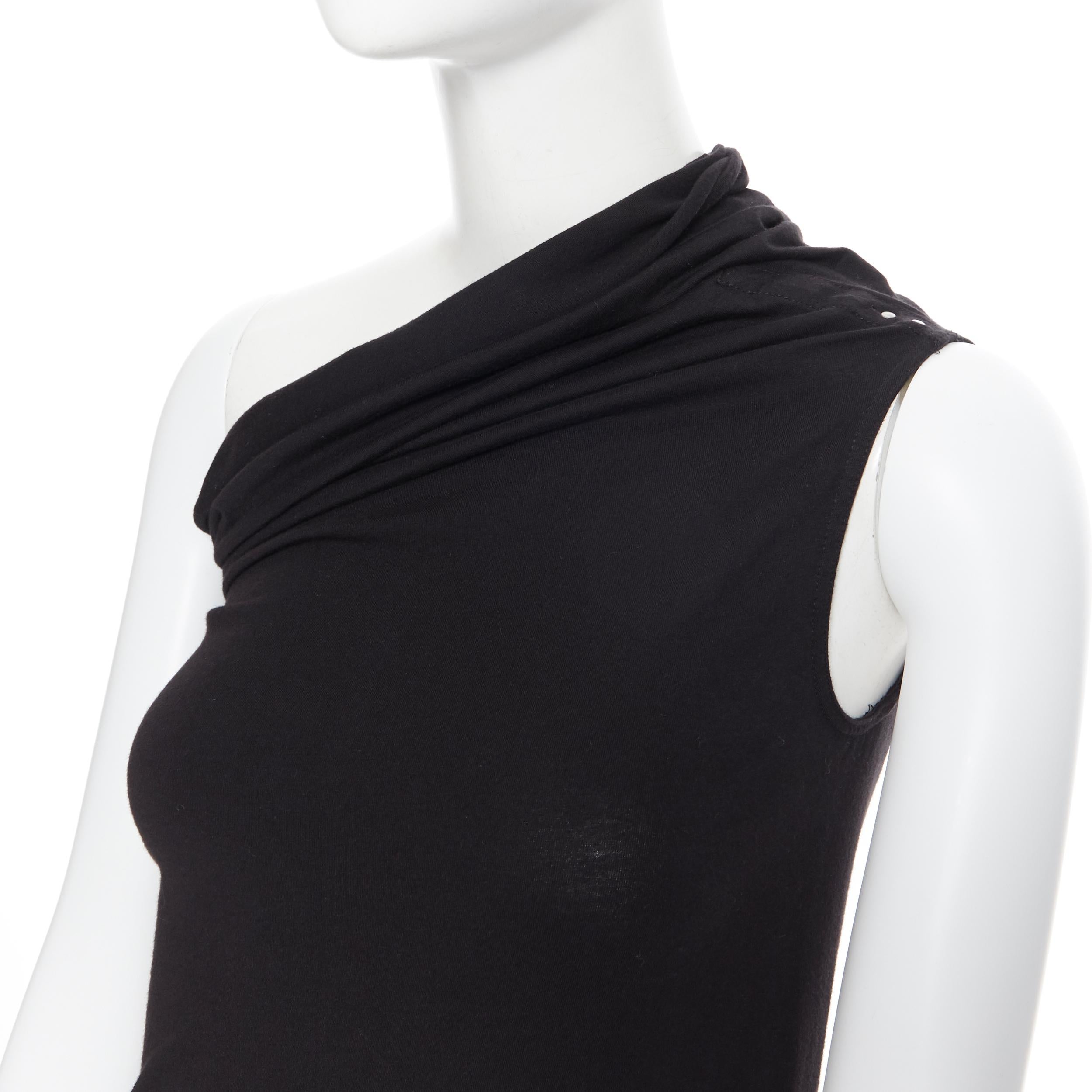 Women's new RICK OWENS AW18 Sisyphus black cotton asymmetric one shoulder top IT40 S