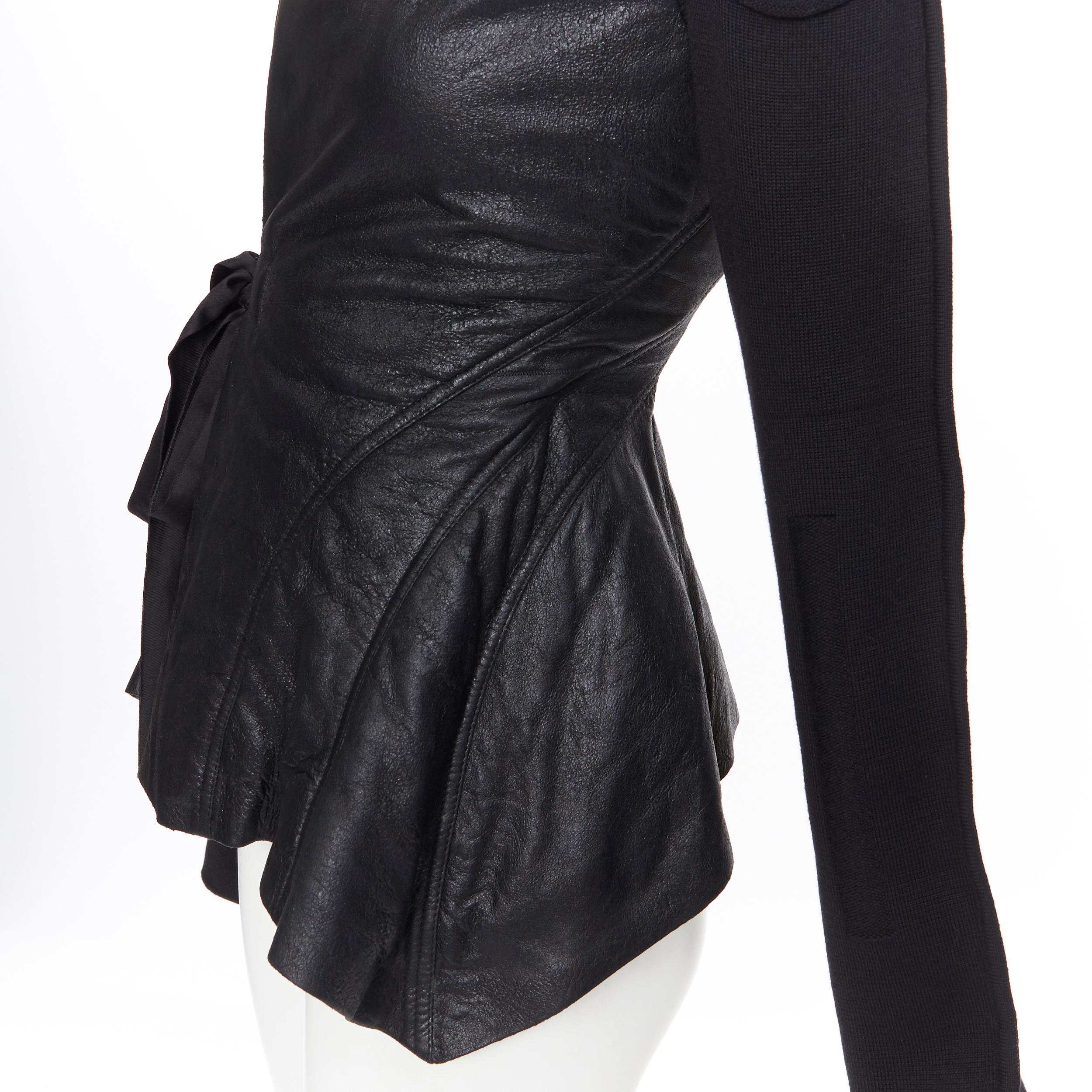 Women's new RICK OWENS AW18 Sisyphus Wrap Princess black leather wool sleeves jacket XS