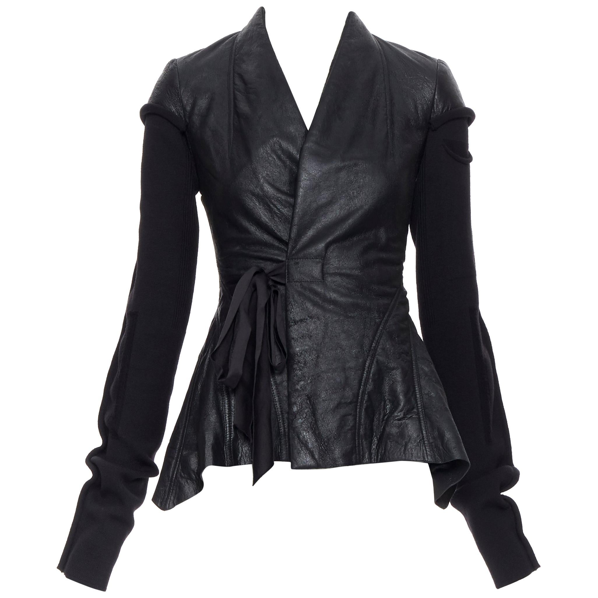 new RICK OWENS AW18 Sisyphus Wrap Princess black leather wool sleeves jacket XS