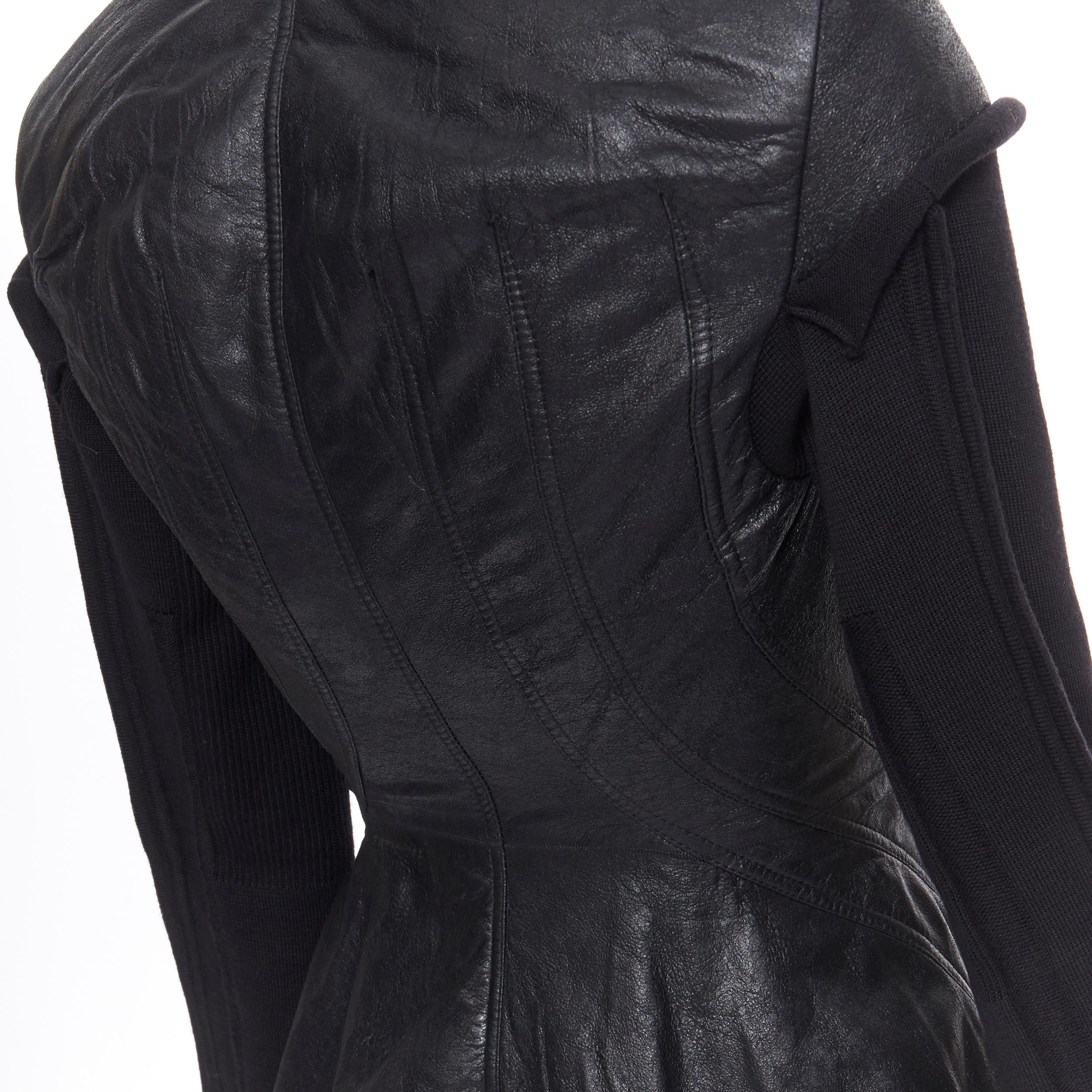 new RICK OWENS AW18 Wrap Princess black lambskin leather wool sleeves jacket XS 5