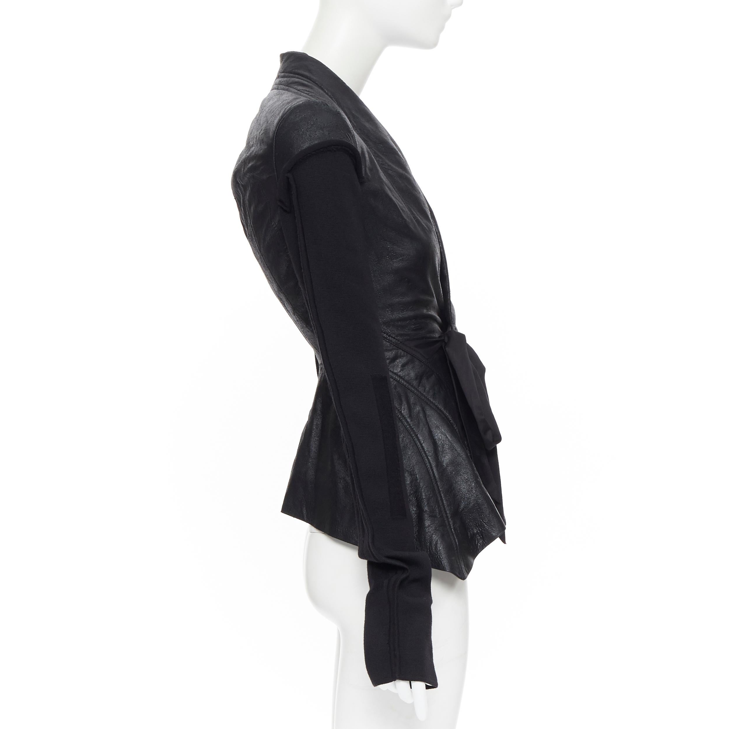 new RICK OWENS AW18 Wrap Princess black lambskin leather wool sleeves jacket XS In New Condition In Hong Kong, NT
