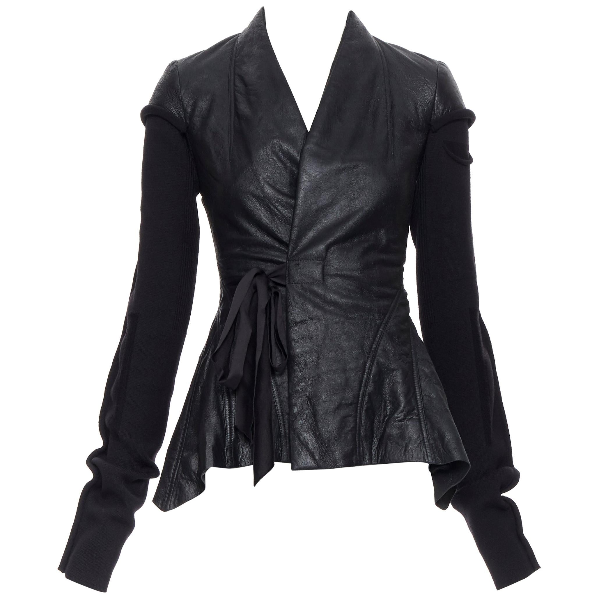 new RICK OWENS AW18 Wrap Princess black lambskin leather wool sleeves jacket XS
