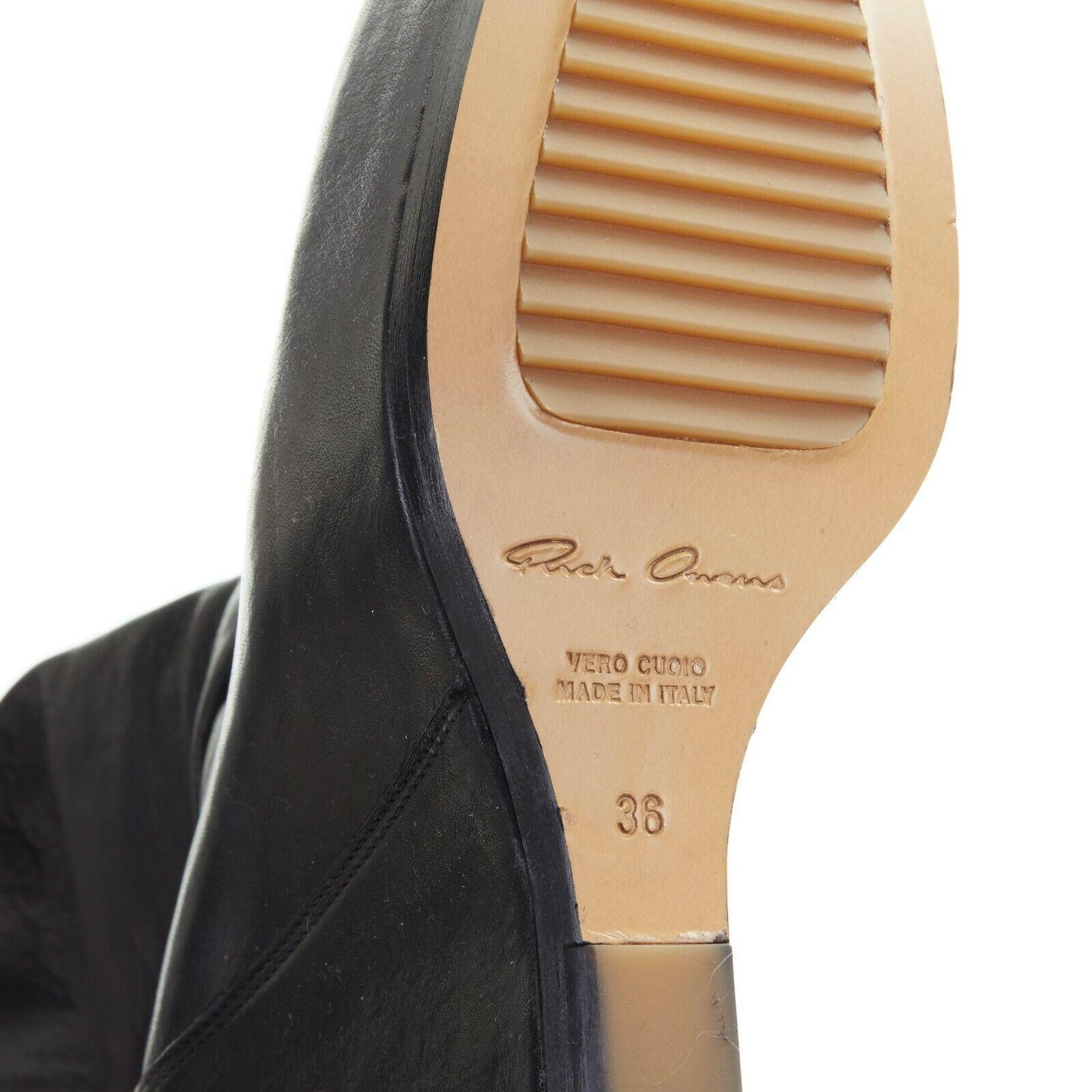 new RICK OWENS black leather square toe platform wedge knee high OTK boots EU36 2