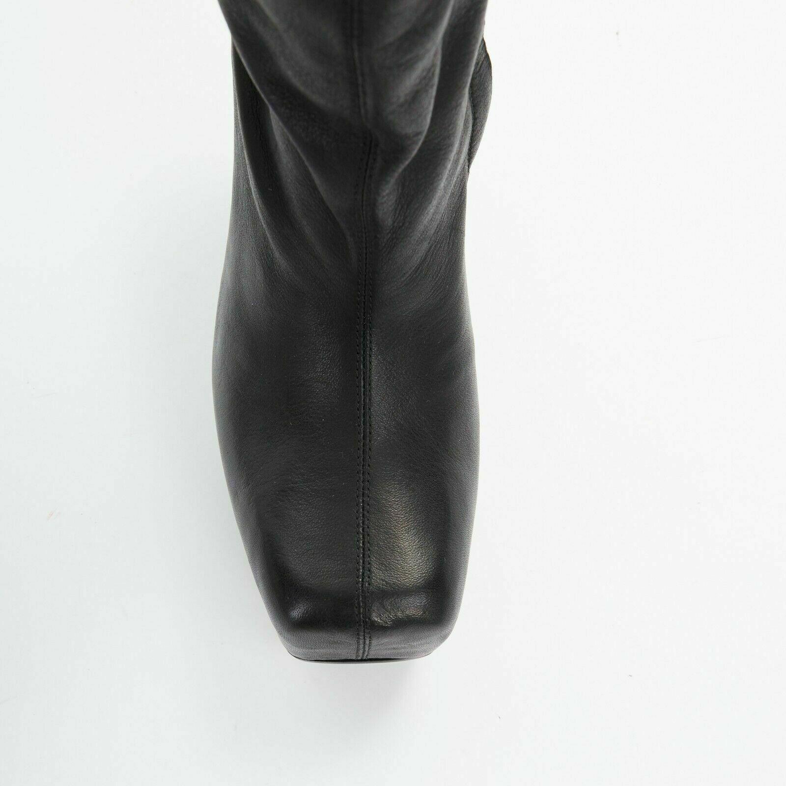 new RICK OWENS black leather square toe platform wedge knee high OTK boots EU36 In Good Condition In Hong Kong, NT
