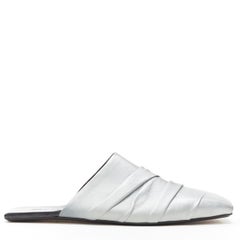 new RICK OWENS black silver painted leather draped square toe flats slipper EU37
