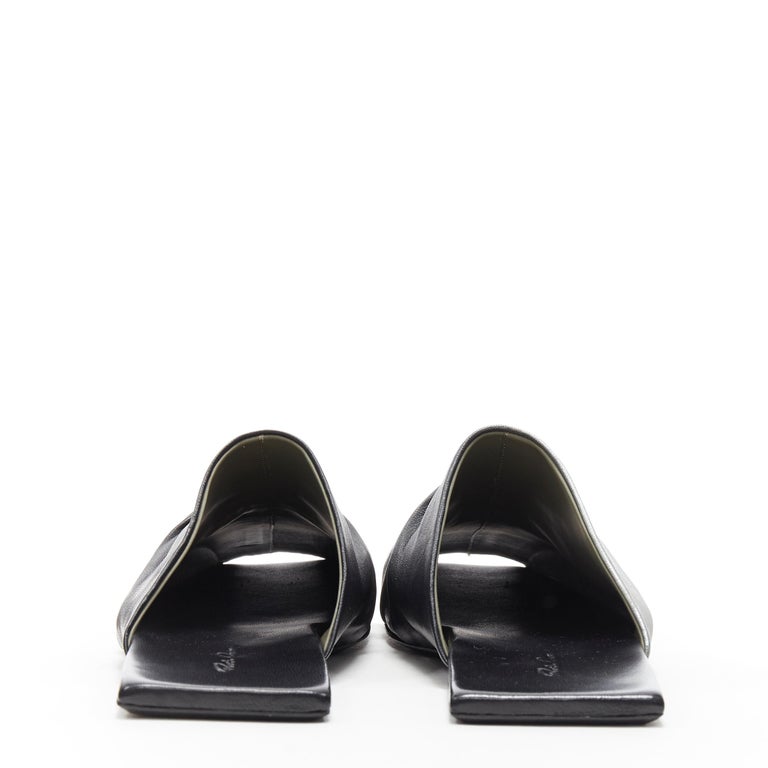 new RICK OWENS black silver painted leather draped square toe flats ...